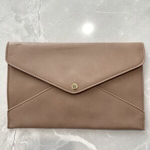 Nude envelope style clutch with gold hardware